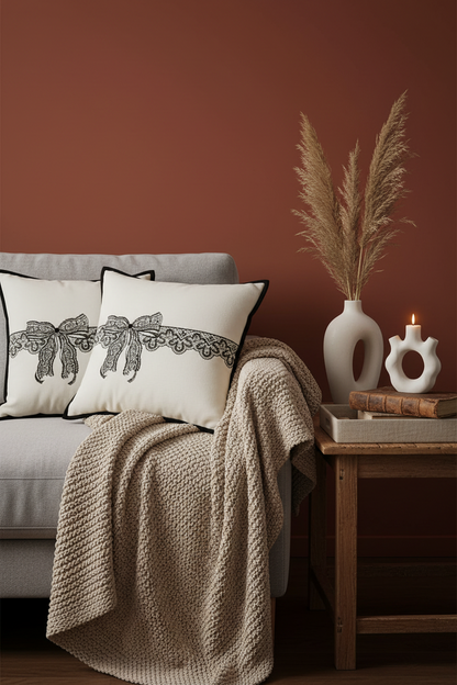 Embroidery Cushion Covers | Lace Detail & Black Piping