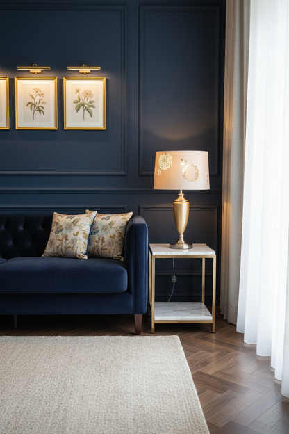 Champagne Bloom Lamp – Navy Living Room Elevated