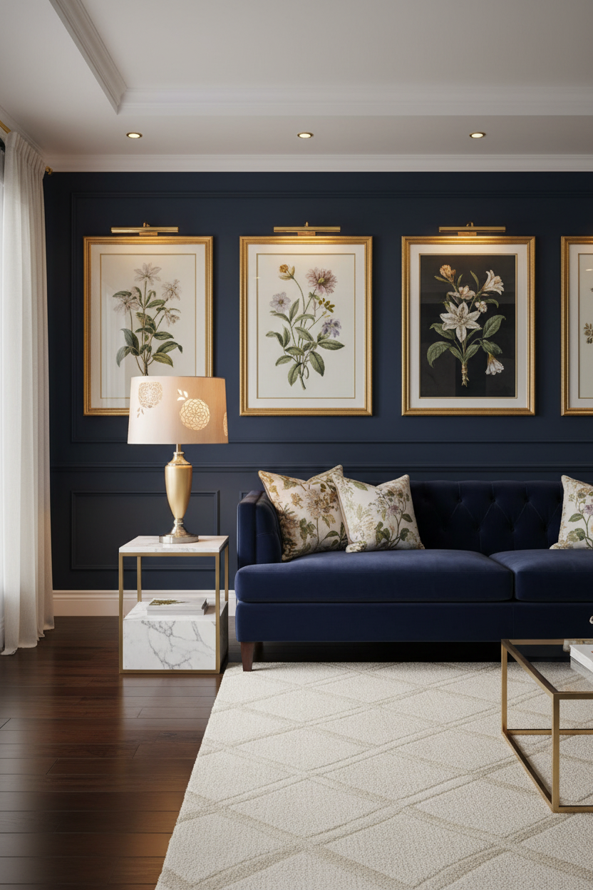 Champagne Bloom Lamp – Navy Living Room
