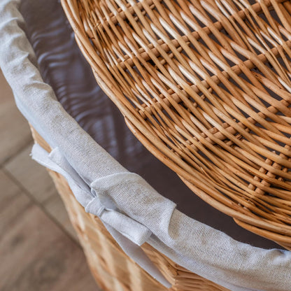 Oval Wicker Laundry Basket with Lid | Natural Willow | White Linen Liner | Large