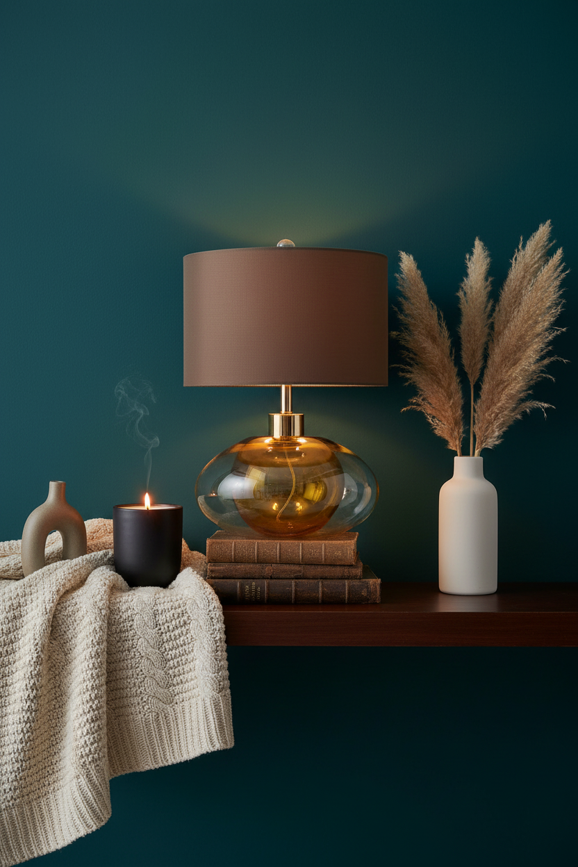 Art Glass Table Lamp | Amber & Taupe | LED Ambient Light