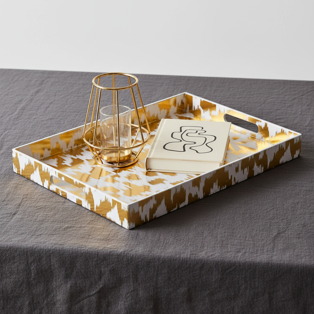 Decorative Tray with Handles | Patterned Plastic Serving Tray | 40 x 30 cm