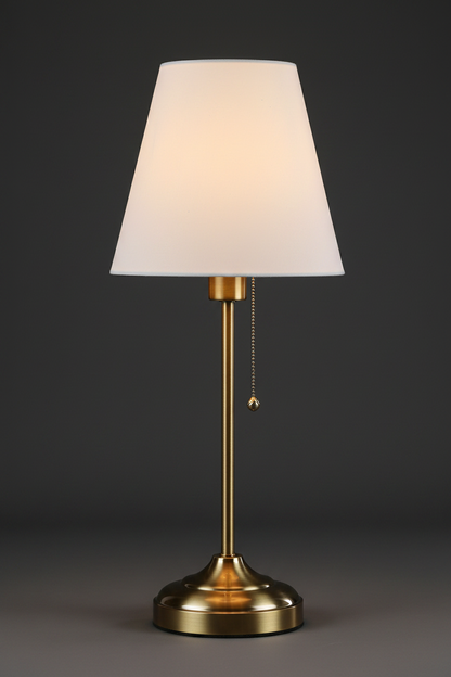 Fabric Table Lamp | Antique Brass | Pull-Switch Bedside Light