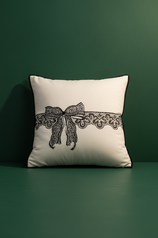 Embroidery Cushion Covers | Lace Detail & Black Piping