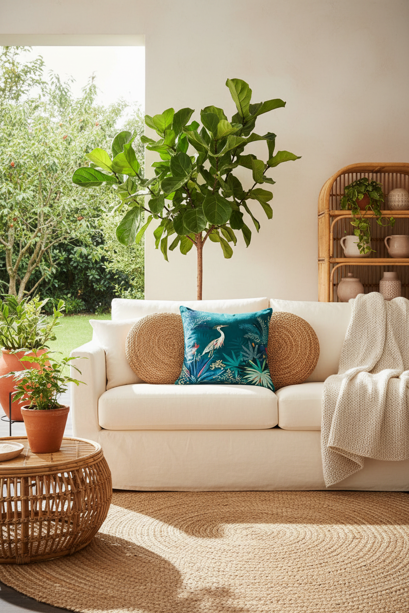 Heron Cushion – Boho Living Room
