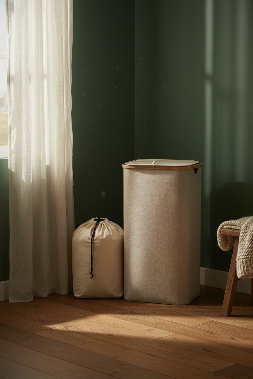 Laundry Basket with Lid & Removable Bag | Bamboo Handles | Foldable Clothes Hamper
