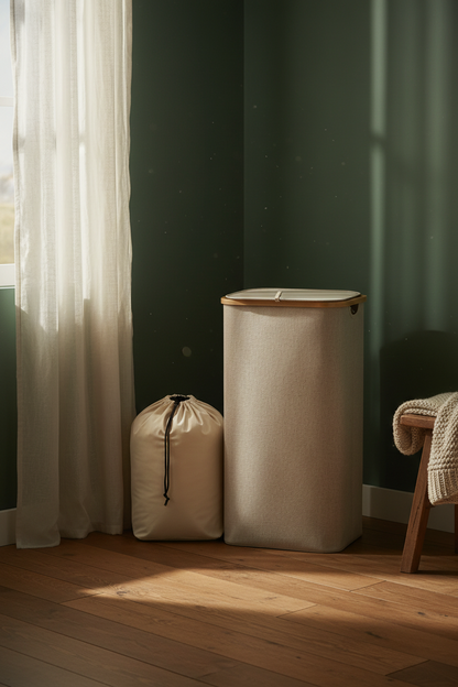 Laundry Basket with Lid & Removable Bag | Bamboo Handles | Foldable Clothes Hamper