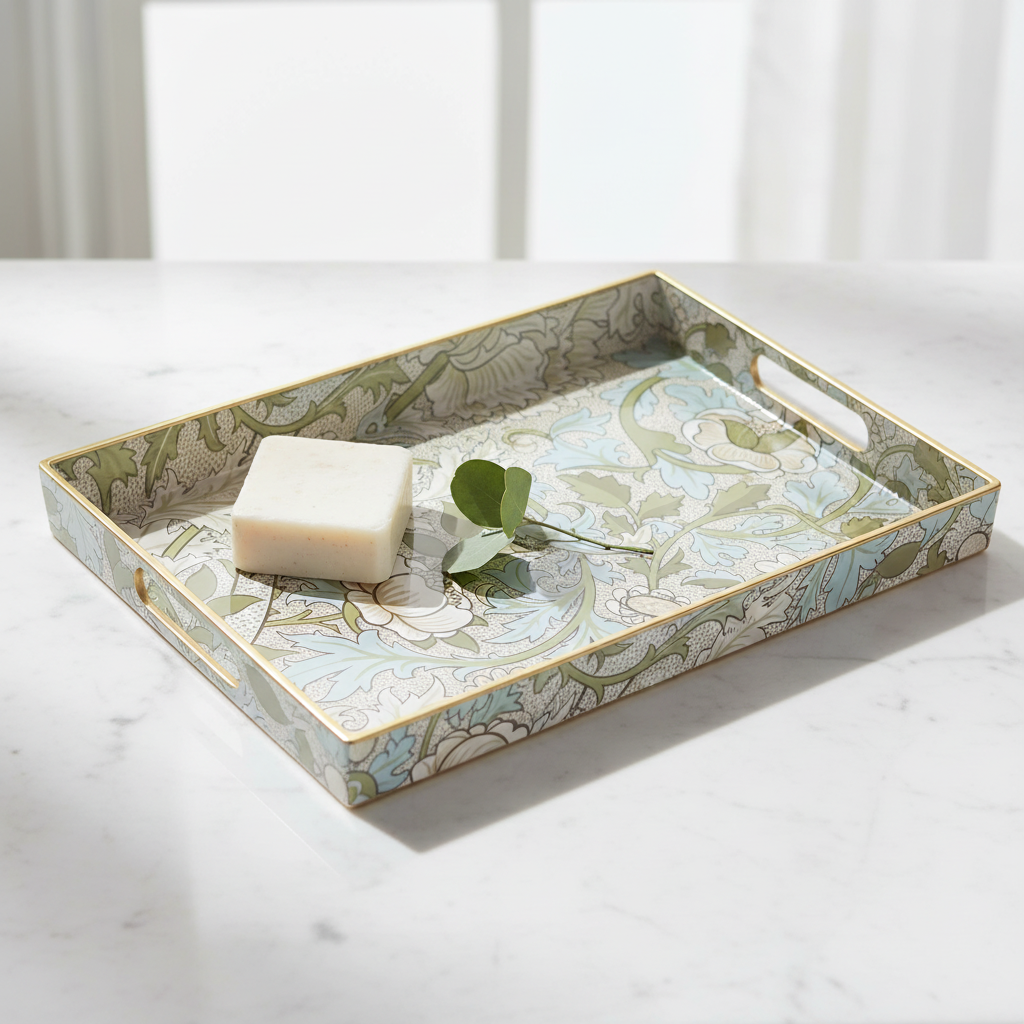 Decorative Tray with Handles | Patterned Plastic Serving Tray | 40 x 30 cm