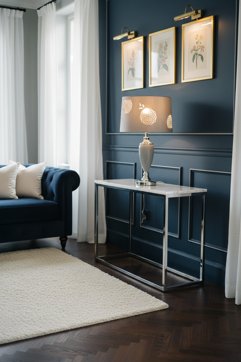 Malham Bloom Lamp – Navy Living Room
