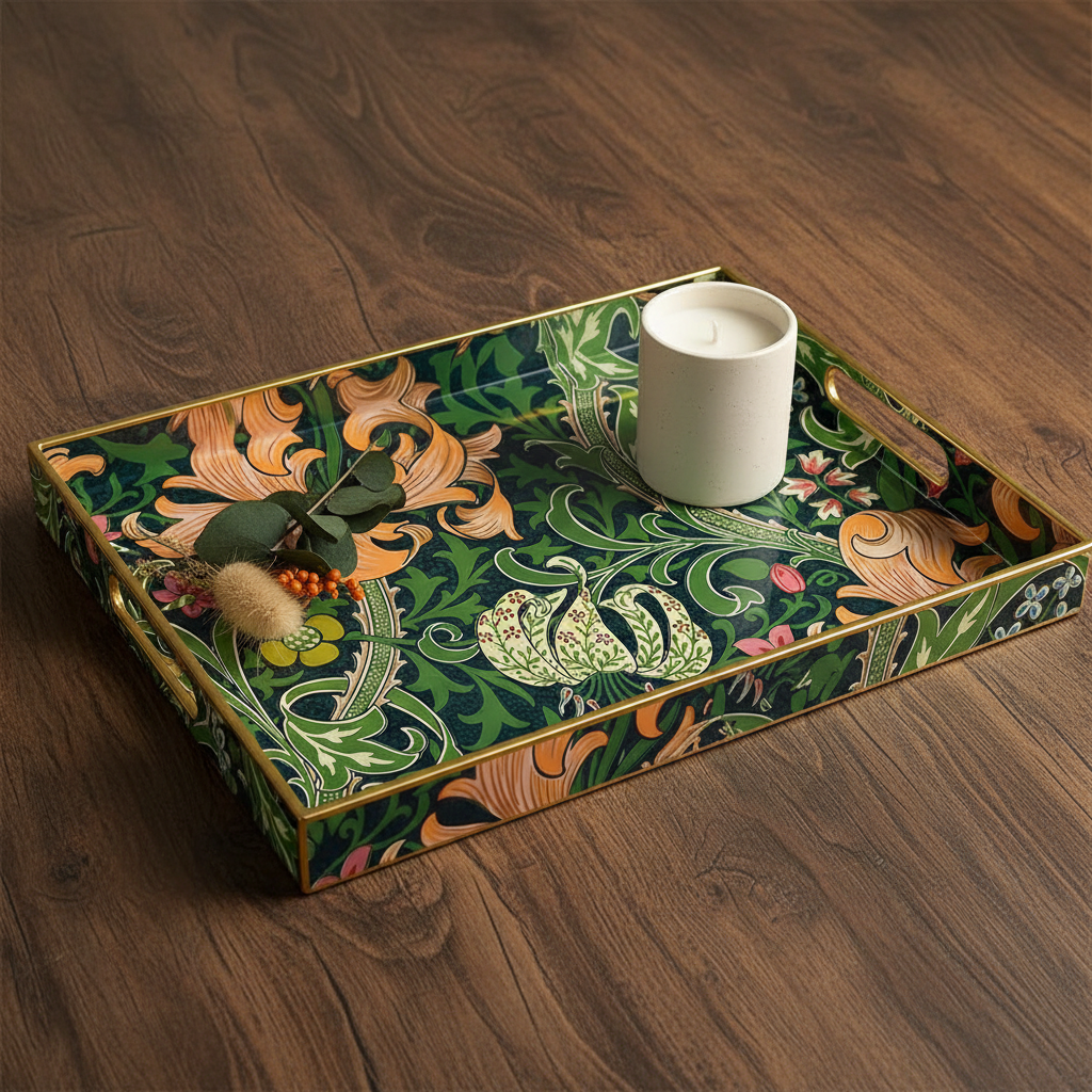 Decorative Tray with Handles | Patterned Plastic Serving Tray | 40 x 30 cm