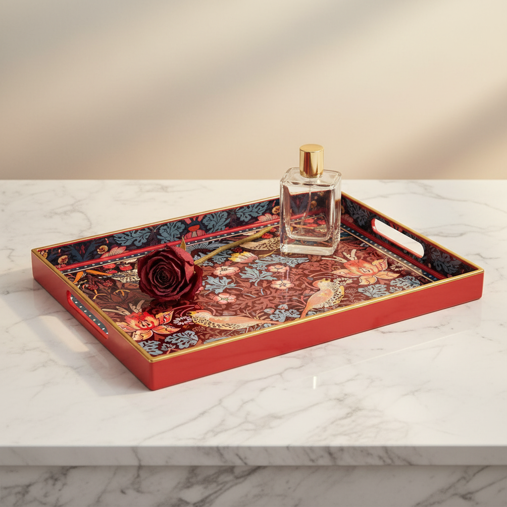 Decorative Tray with Handles | Patterned Plastic Serving Tray | 40 x 30 cm