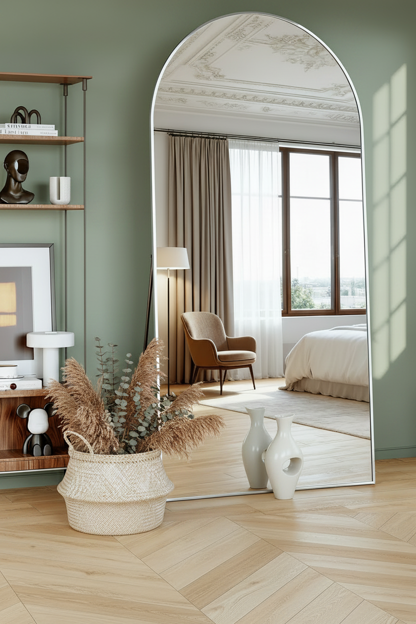 Arched Full-Length Mirror — Slim Silver Frame