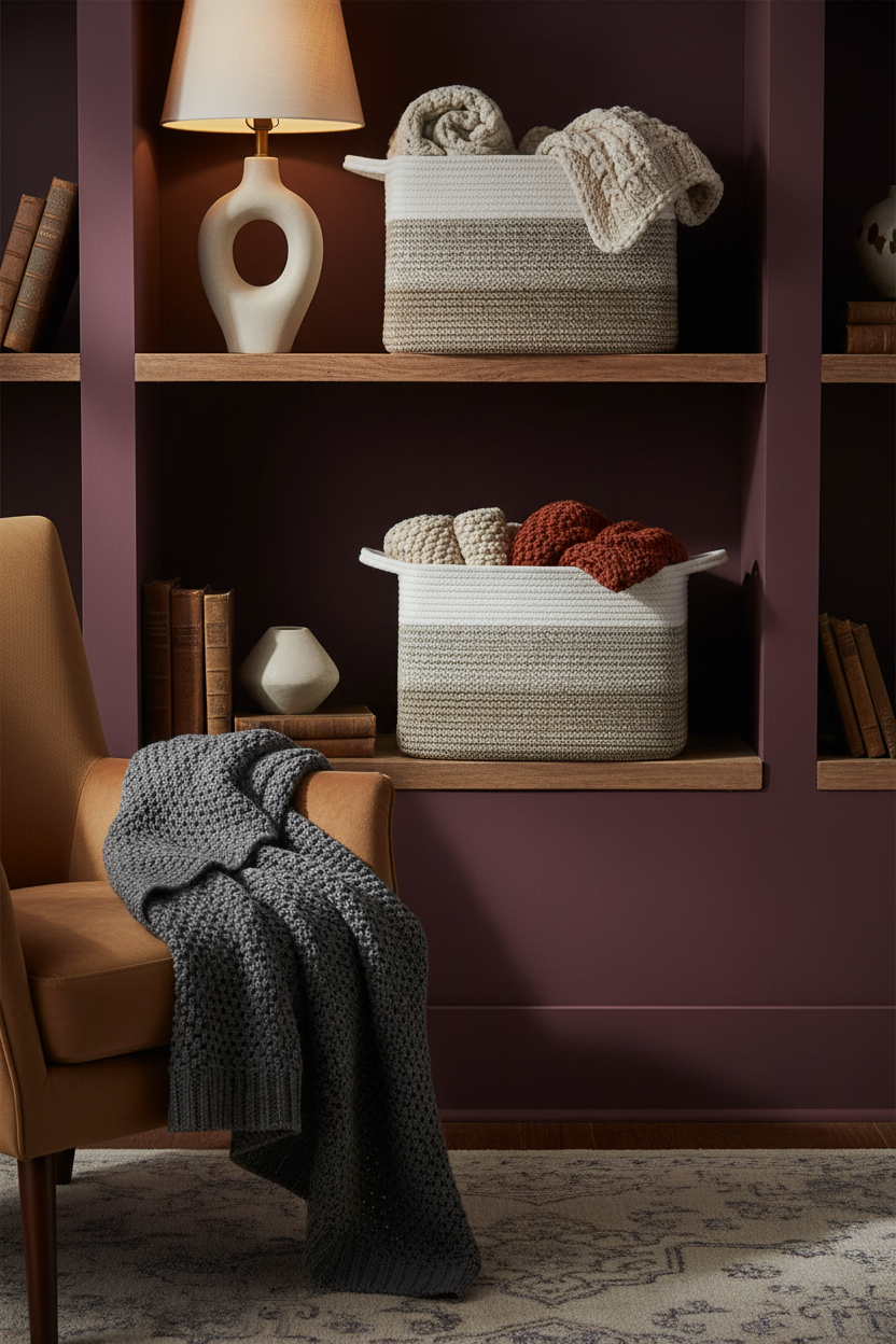 Cotton Rope Storage Basket with Handles | Woven Shelf Basket for Home Organisation