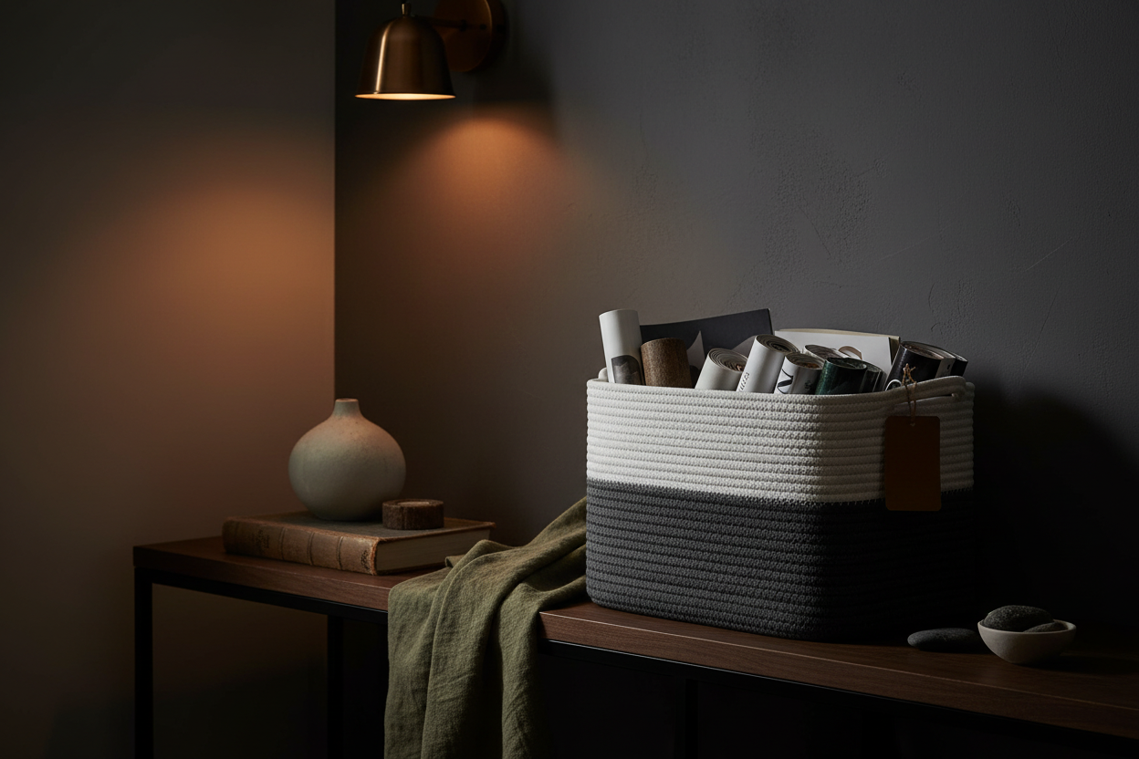 Cotton Rope Storage Basket with Handles | Woven Shelf Basket for Home Organisation